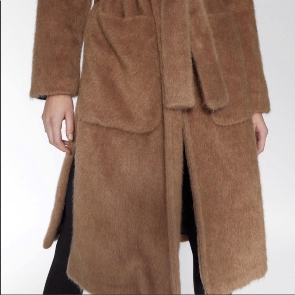 ZARA Faux Fur Teddy Tie Waist Coat Camel Small - Picture 16 of 16